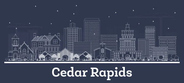 Delinear Cedar Rapids Iowa Skyline Con Edificios Blancos Ilustración Vectorial — Vector de stock