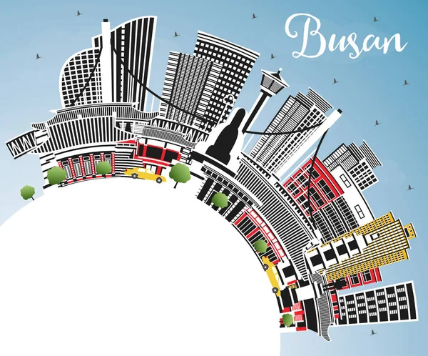 Busan South Korea City Skyline Színes Épületekkel Kék Égbolttal Fénymásolási — Stock Vector