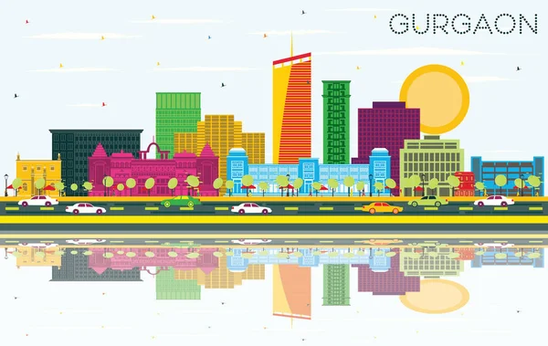 Gurgaon India City Skyline Color Buildings Blue Sky Reflections Vector — Stock Vector