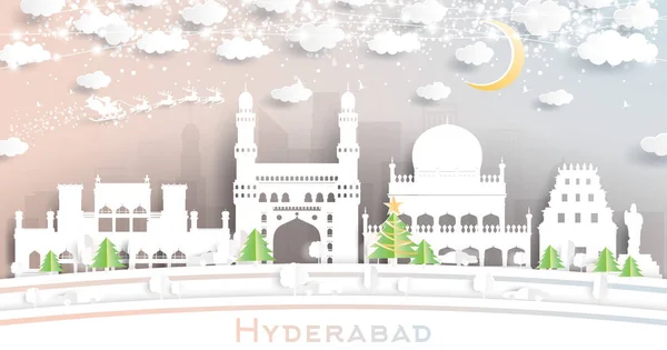 Hyderabad India City Skyline Estilo Corte Papel Con Copos Nieve — Vector de stock