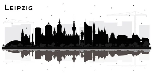 Lipcse Németország City Skyline Silhouette Black Buildings Reflections Elszigetelt Fehér — Stock Vector