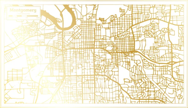 Montgomery Usa City Map Retro Style Golden Color Outline Map — Stock Vector