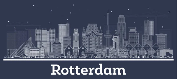 Vázolja Fel Rotterdam Netherlands City Skyline Fehér Épületekkel Vektor Illusztráció — Stock Vector