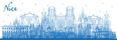 Blue Buildings ile Nice France City Skyline 'ın ana hatları. Vektör İllüstrasyonu. Tarihi Mimariyle İş Seyahati ve Kavram. Şehir İşaretli Güzel Şehir. 