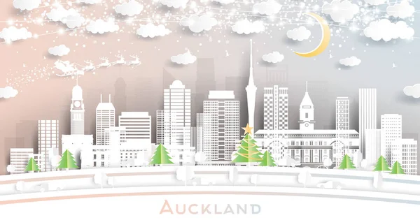Auckland New Zealand City Skyline Paper Cut Stil Mit Schneeflocken — Stockvektor