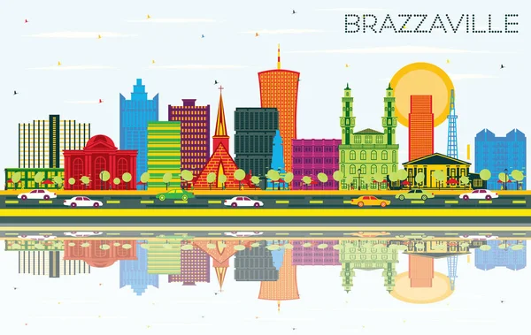 Brazzaville República Del Congo Ciudad Skyline Con Edificios Color Cielo — Vector de stock