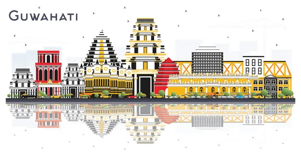 Guwahati Índia City Skyline Com Construções Coloridas Reflexões Isoladas Fundo — Vetor de Stock
