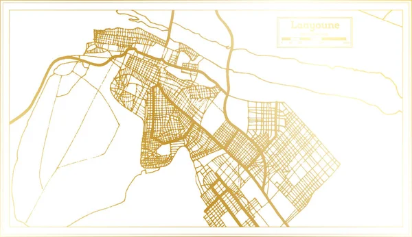 Laayoune Sahara Stadtplan Retro Stil Goldener Farbe Übersichtskarte Vektorillustration — Stockvektor