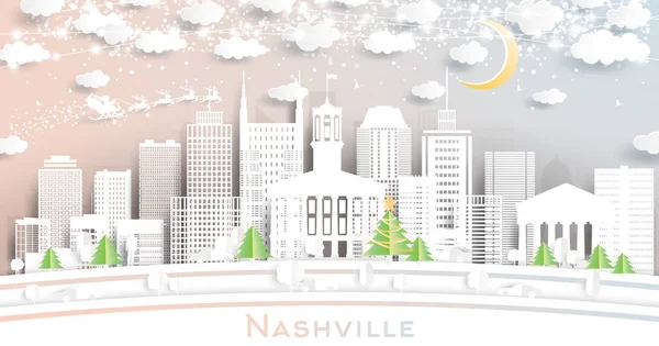 Nashville Tennessee Usa City Skyline Style Paper Cut Avec Flocons — Image vectorielle