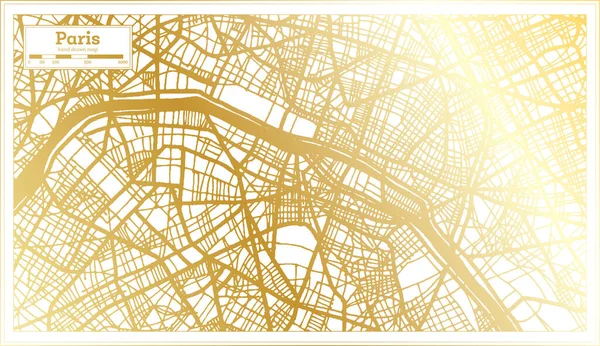 Paris Frankreich Stadtplan Retro Stil Goldener Farbe Übersichtskarte Vektorillustration — Stockvektor