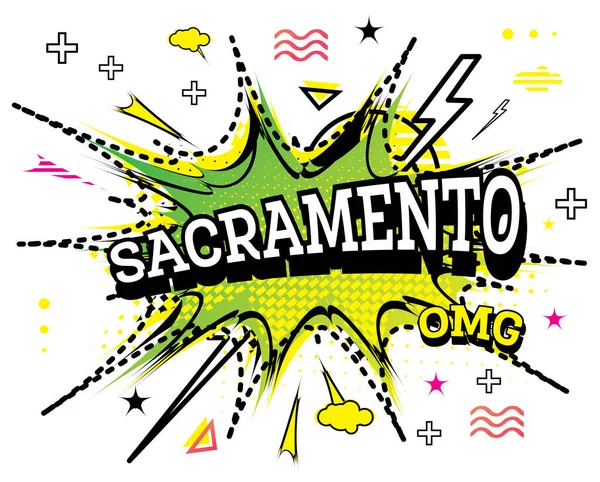 Sacramento Comic Text Pop Art Stil Auf Weißem Hintergrund Vektorillustration — Stockvektor