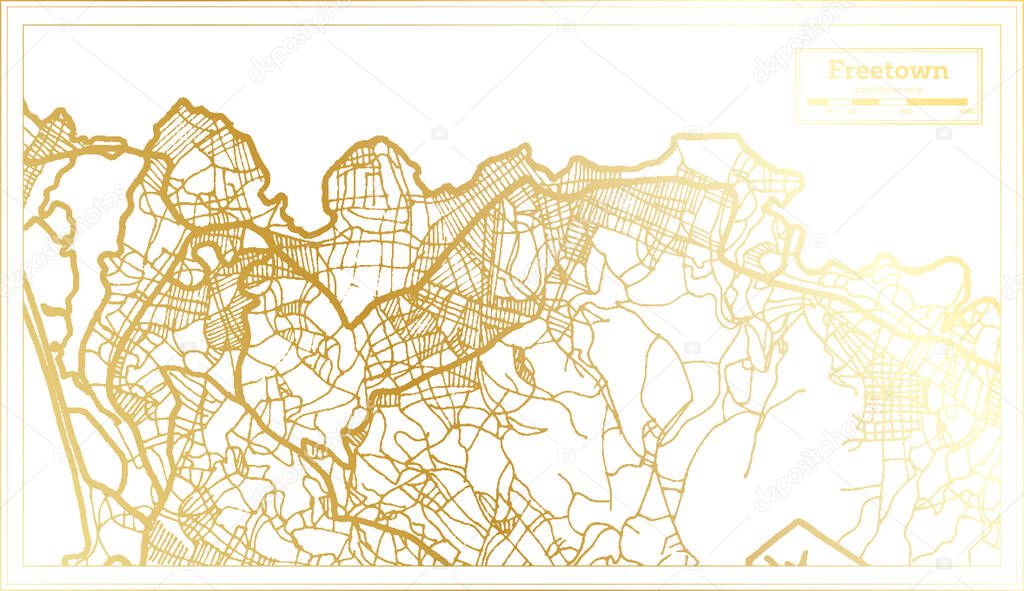 Freetown Sierra Leone City Map in Retro Style in Golden Color. Outline Map. Vector Illustration.