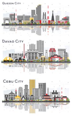 Davao City, Cebu City ve Quezon City Filipinleri Beyaz Renk Binaları ile çevrili Skylines.
