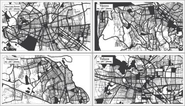 Veracruz, Tijuana, Toluca ve San Luis Potosi Mexico City Haritaları Retro Style 'da Siyah ve Beyaz Renkli. Özet Haritalar.