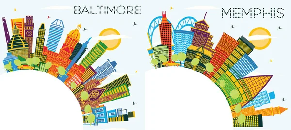 Memphis Tennessee Baltimore Maryland Usa City Skylines Con Edificios Color — Foto de Stock