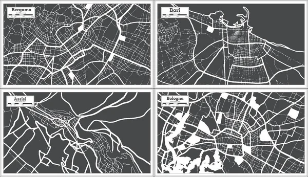 アッシジ バーリ ボローニャ ベルガモイタリア シティマップはレトロなスタイルで黒と白の色に設定します マップ — ストック写真