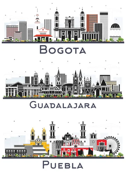 Guadalajara Puebla Messico Bogotà Colombia City Skylines Set Con Edifici — Foto Stock