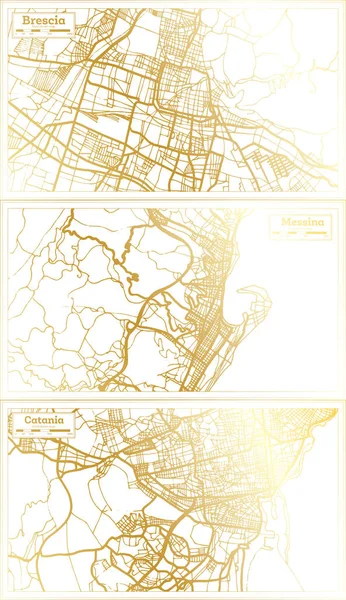 Messina Catania Brescia Italy City Map Set Retro Style Golden — стокове фото