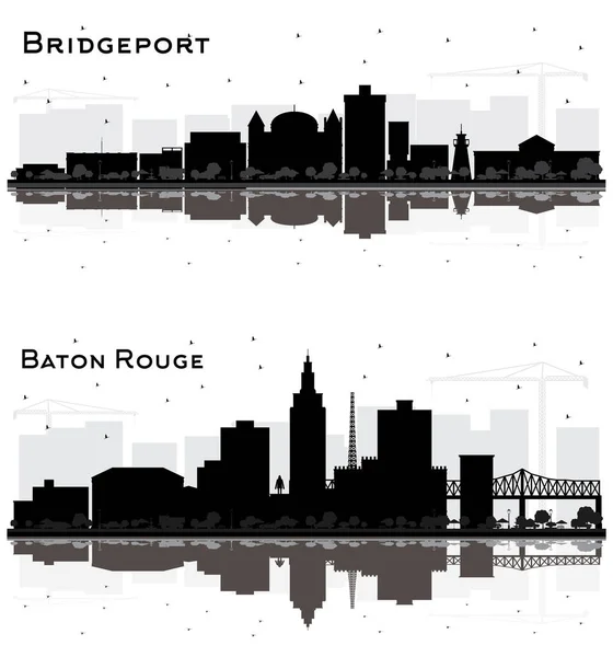 Baton Rouge Louisiana Bridgeport Connecticut City Skylines Set Black Buildings — Stock fotografie