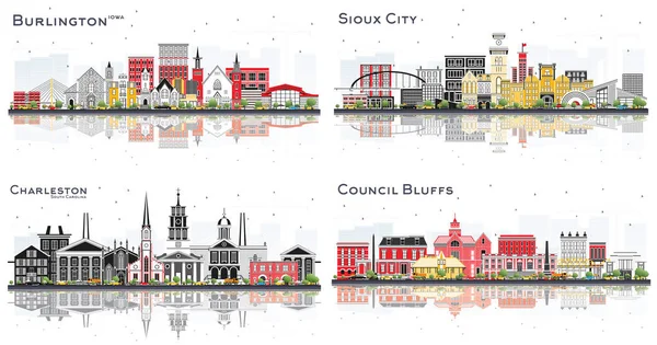 Charleston South Carolina Sioux City Council Bluffs Burlington Iowa Skylines — Foto de Stock