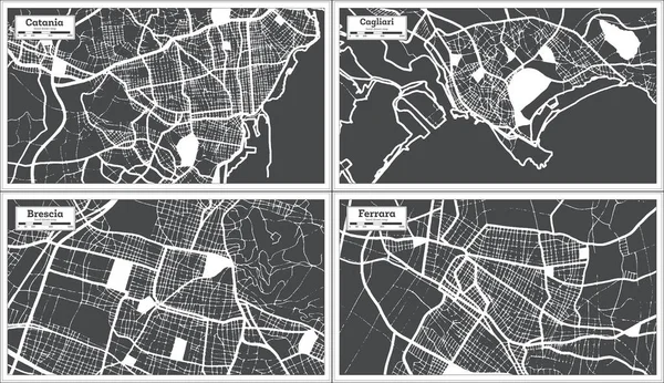 Brescia Cagliari Ferrara Catania Italy City Maps Set Black White — 스톡 사진