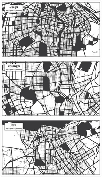 清州市 済州市 大邱市地図黒と白を基調としたレトロな雰囲気 マップ — ストック写真