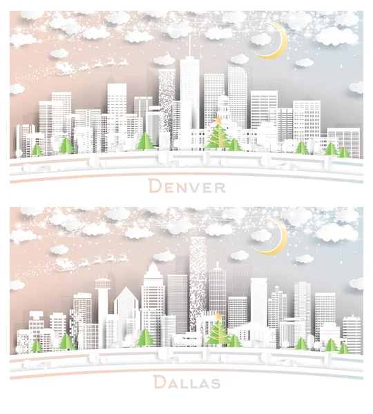 Dallas Texas Denver Colorado Usa City Skyline Set Paper Cut — Stock fotografie