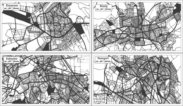 Eskisehir Elazig Esenyurt Erzurum Turquia Mapas Cidade Preto Branco Estilo — Fotografia de Stock