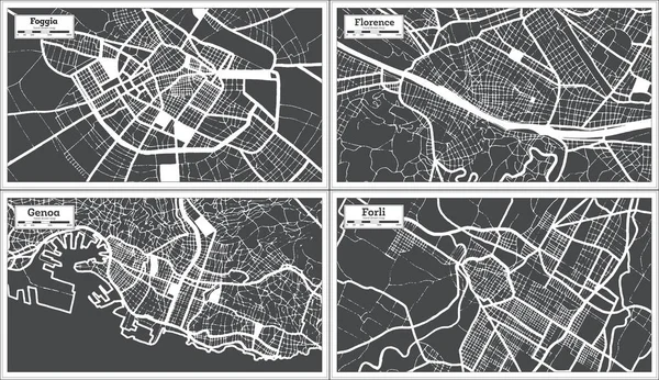 Génova Florencia Forli Foggia Italia Mapas Ciudad Set Black White —  Fotos de Stock