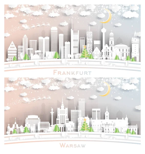 Varsovie Pologne Francfort Allemagne City Skyline Set Paper Cut Style — Photo