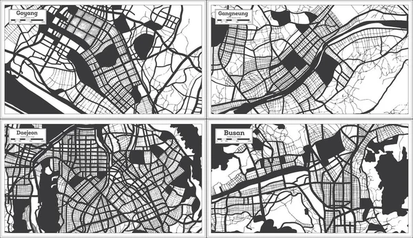 Daejeon Gangneung Busan Και Goyang South Korea City Maps Μαύρο — Φωτογραφία Αρχείου