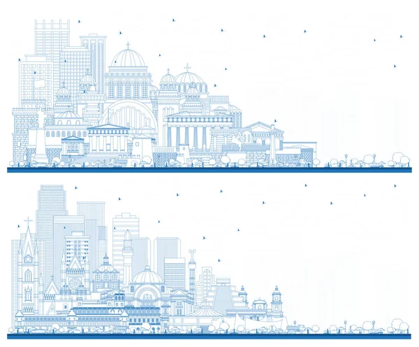 Zarys Witamy Grecji Meksyku City Skylines Set Blue Buildings Puebla — Zdjęcie stockowe