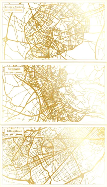 Гранада Hospéet Херес Фронтера Испания Карта Города Набор Стиле Ретро — стоковое фото