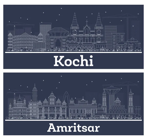 Esboço Amritsar Kochi Índia City Skyline Set Com Edifícios Brancos — Fotografia de Stock