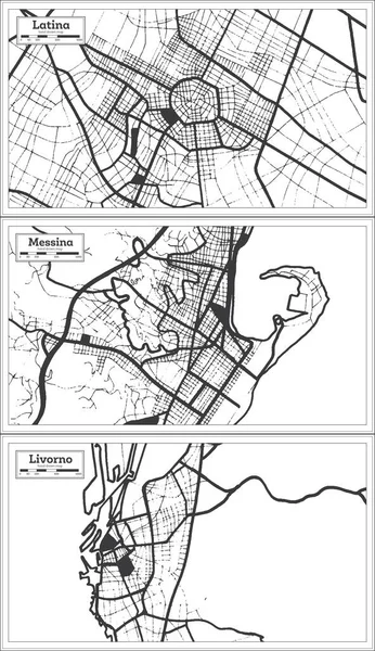 Messina Livorno Latina Italy City Map Set Black White Color — Stock Photo, Image