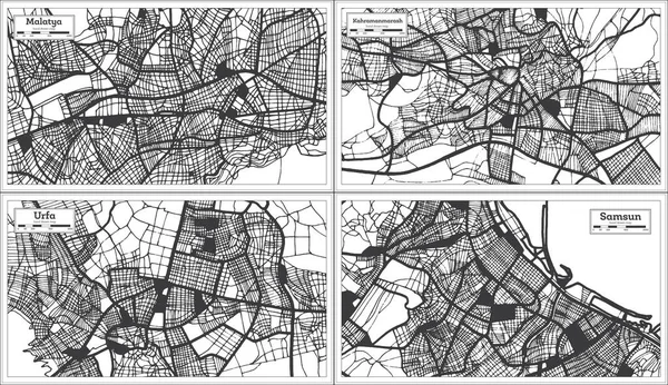 Urfa Kahramanmarash Samsun Malatya Turquía Mapas Ciudad Set Black White —  Fotos de Stock