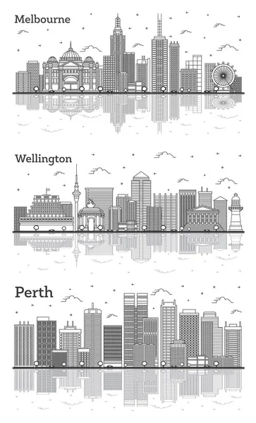 Wellington Yeni Zelanda Perth Melbourne Avustralya City Skylines Set Modern — Stok fotoğraf