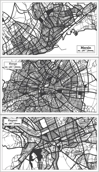 Kayseri Mersin Konya Turcja Mapa Miasta Kolorze Czarno Białym Stylu — Zdjęcie stockowe