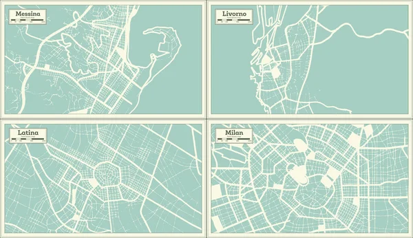 Latina Livorno Milão Messina Itália Mapas Cidade Situados Estilo Retro — Fotografia de Stock