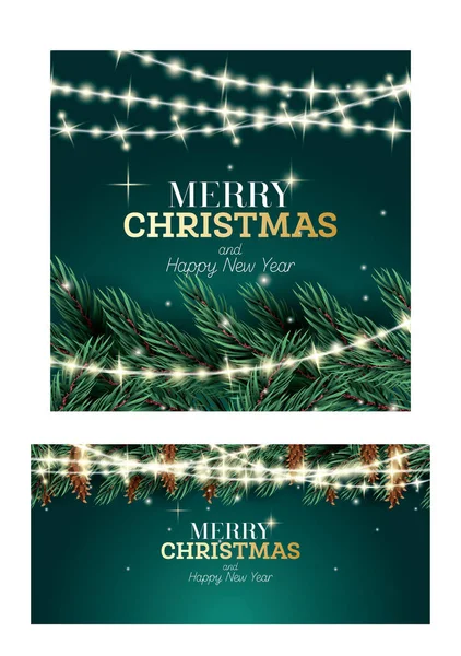 Merry Christmas Happy New Year Greeting Card Cones Fir Branch — Stock Photo, Image