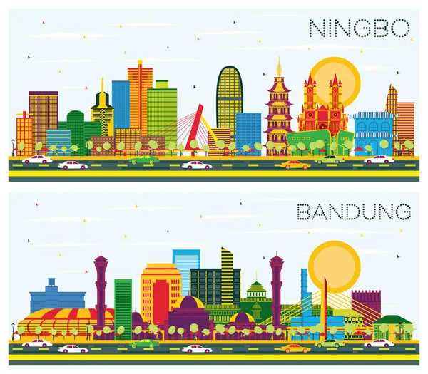 Bandung Indonesia Ningbo China City Skylines Set Con Edificios Color —  Fotos de Stock