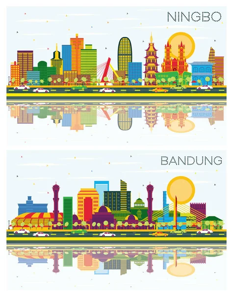 Bandung Indonesia Ningbo China City Skylines Set Con Edificios Color —  Fotos de Stock