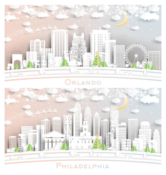 Philadelphia Pennsylvania Orlando Florida Usa City Skyline Set Paper Cut — Stock Photo, Image