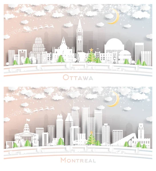 Montreal Och Ottawa Canada City Skyline Ligger Paper Cut Style — Stockfoto