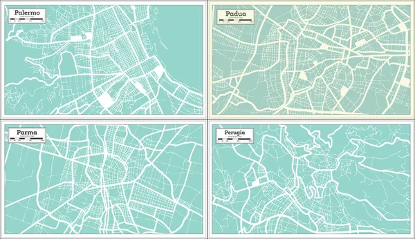 페루자 파도바 파르마 팔레르모 이탈리아 Retro Style 개요도 — 스톡 사진