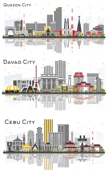 Давао Себу Кесон Сити Филиппины Skylines Set Color Buildings Isolated — стоковое фото