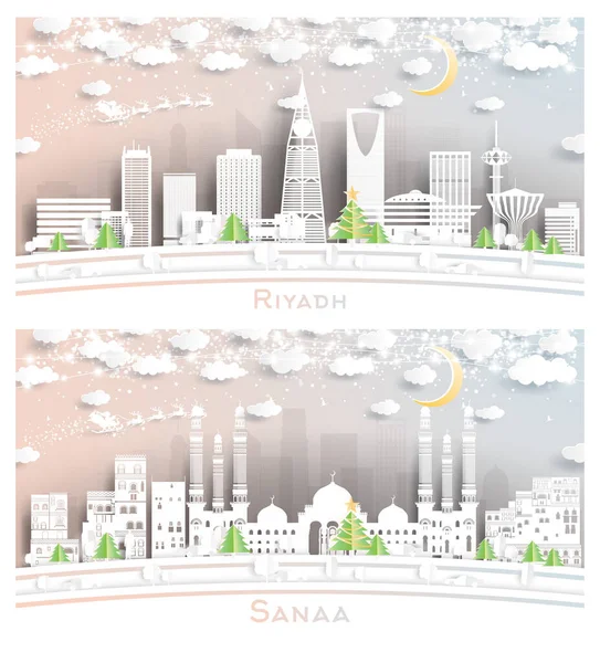 Sanaa Yemen Riyadh Saudi Arabia City Skyline Paper Cut Style — 스톡 사진