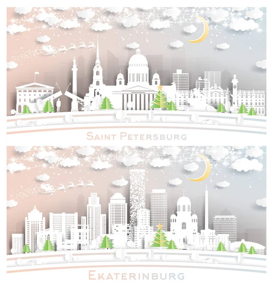 Ekaterinburg San Petersburgo Rusia City Skyline Set Estilo Corte Papel — Foto de Stock