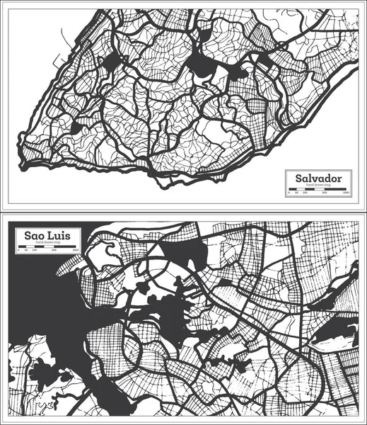 Sao Luis Salvador Brasil Mapas Ciudad Ubicado Color Blanco Negro —  Fotos de Stock