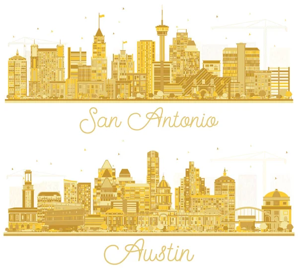 オースティンとサンアントニオテキサスUsaシティスカイラインシルエットホワイトに分離黄金の建物とセット — ストック写真